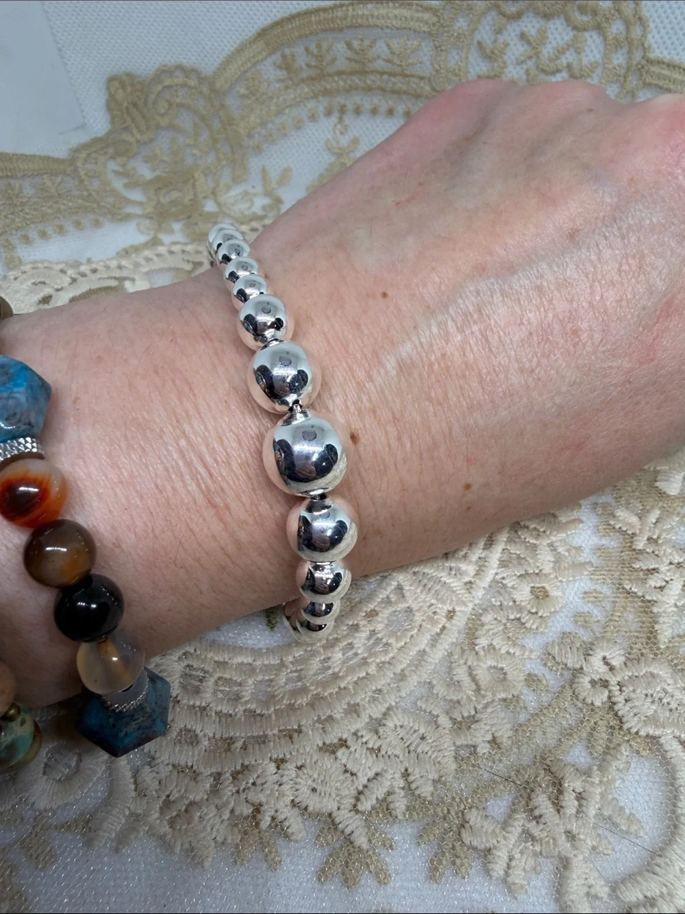 925 Sterling Silver Graduated Bead Bracelet 7.5” | Old Money Hollywood Mob Wife